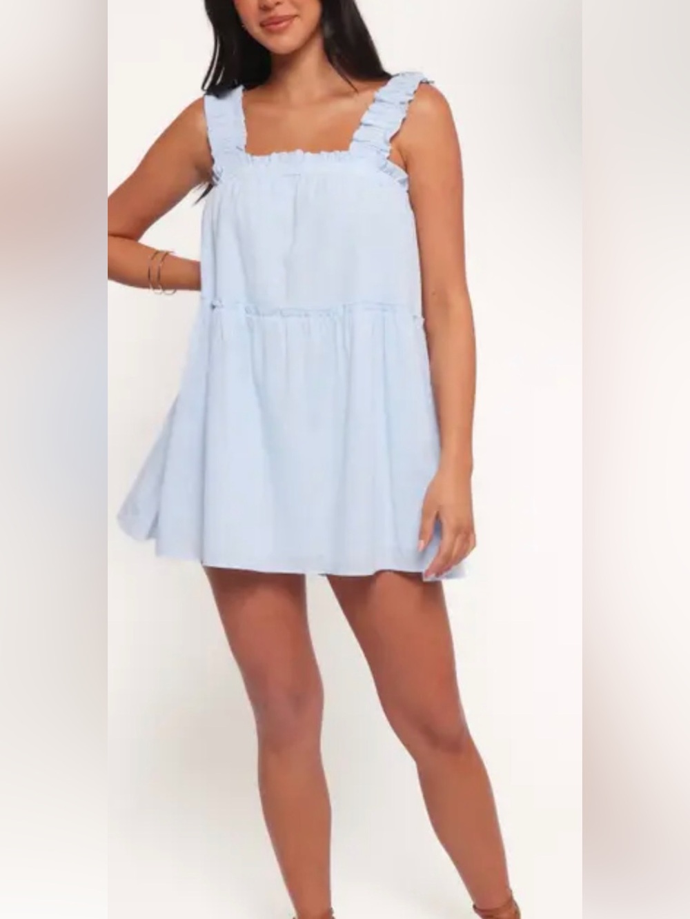 Petal & Pup Back to Campus Sky Blue Ruffled Strap Dress